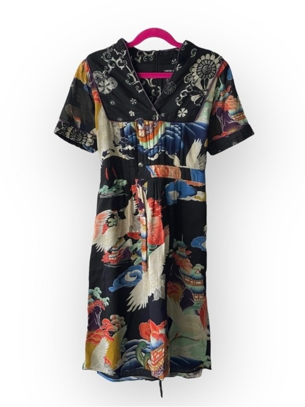 Y2K: Lucky Brand 𒀭 Asian Mixed Print Dress 𒀭Heavily Detailed Graphics 𒀭12 XXS - Picture 3 of 16